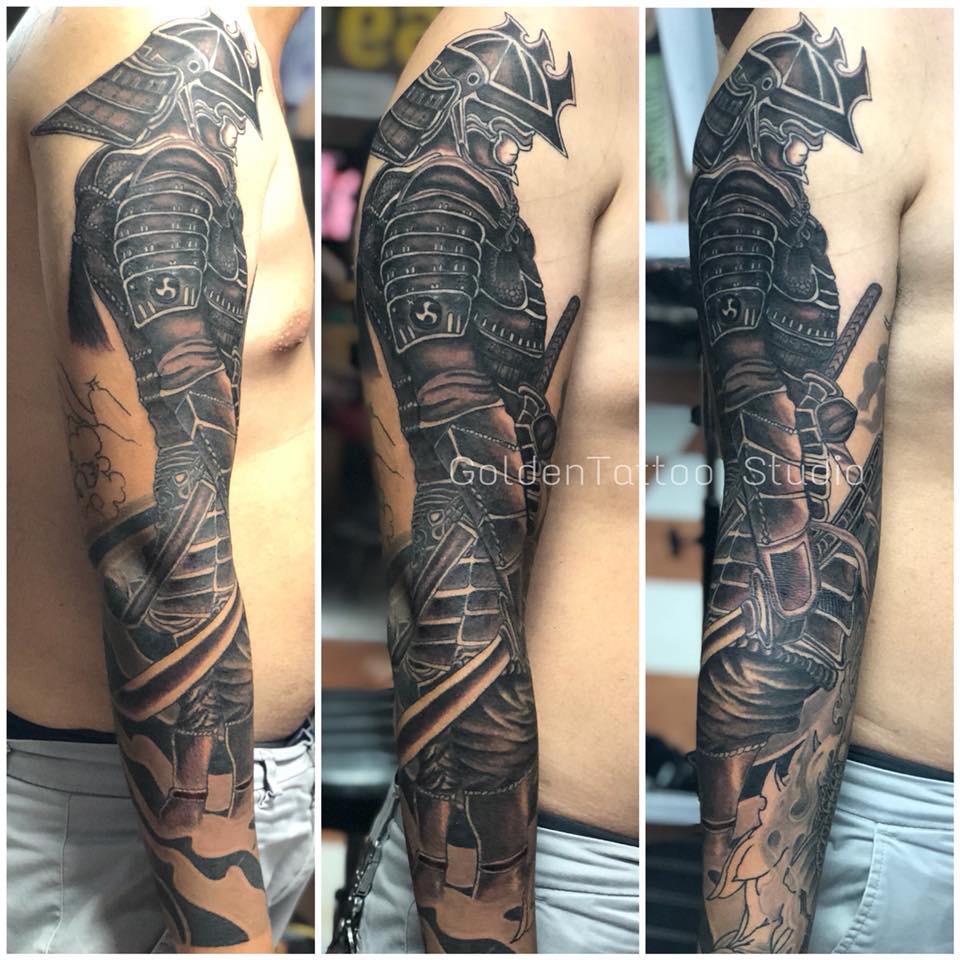 Dạy xăm hình nghệ thuật Golden tattoo VietNam| hình xăm Samurai